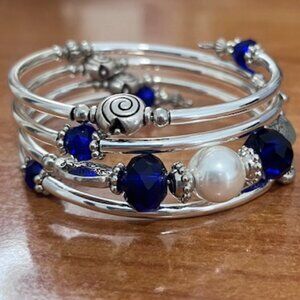 Blue and Silver Wrap Bangle Bracelet